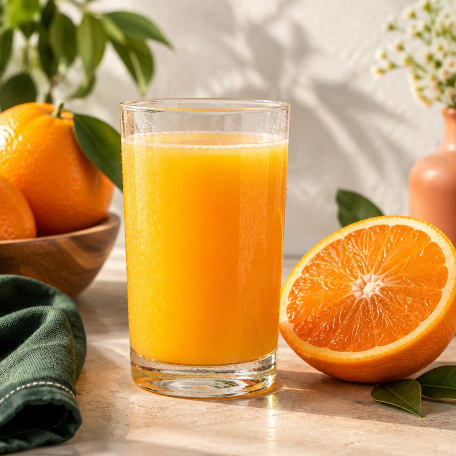 Copo de suco de laranja natural com laranjas frescas